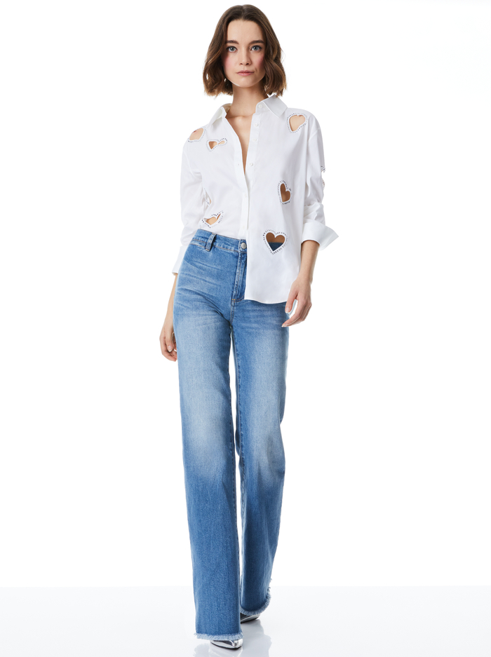 FINELY HEART EMBELLISHED BUTTON DOWN - ECRU image 4 - Alice And Olivia