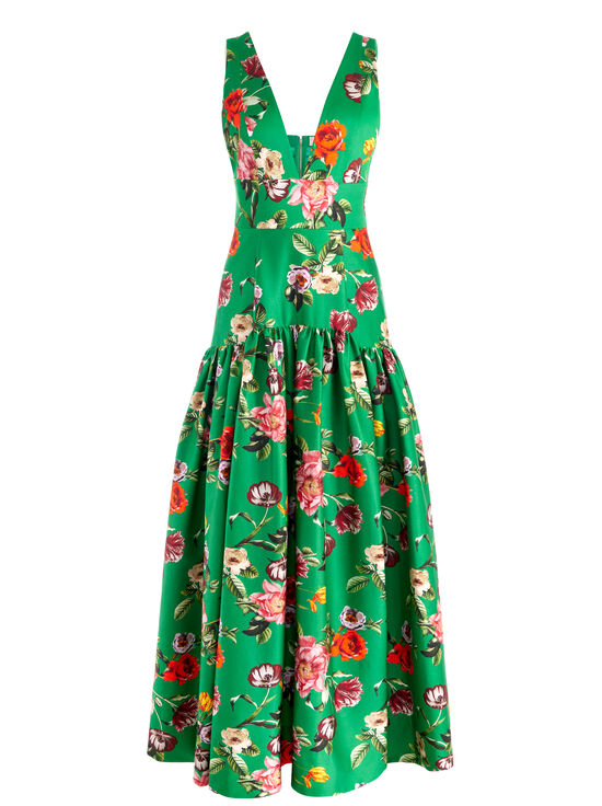 HAMPTONS FLORAL-LILA STRUCTURED MAXI DRESS