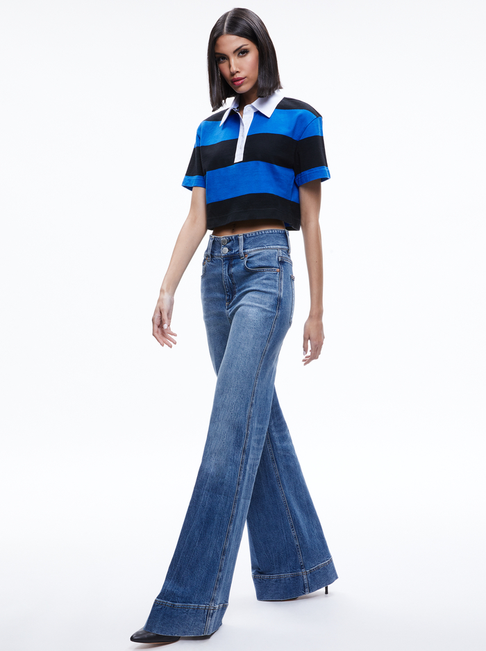 TREVA CROPPED POLO SHIRT - SAPPHIRE/BLACK STRIPE image 4 - Alice And Olivia