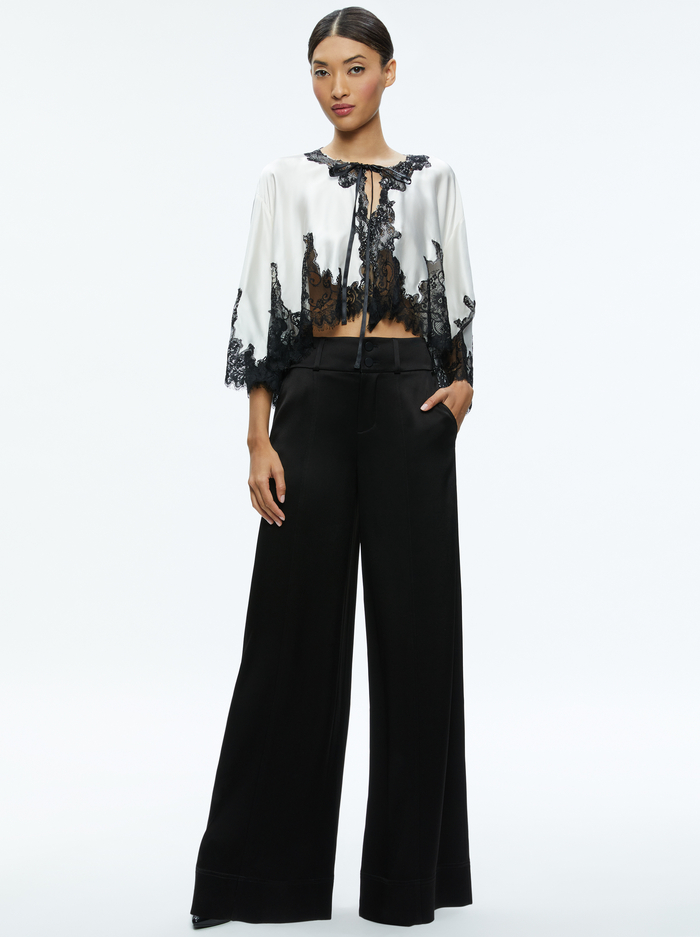 LOREE LACE TIE FRONT CROPPED JACKET - OFF WHITE/BLACK image 4 - Alice And Olivia