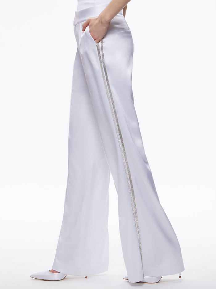 DYLAN PANT WITH CRYSTAL TRIM - WHITE - Alice And Olivia