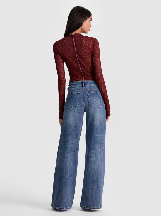 OXBLOOD-TAEYN LACE BODYSUIT