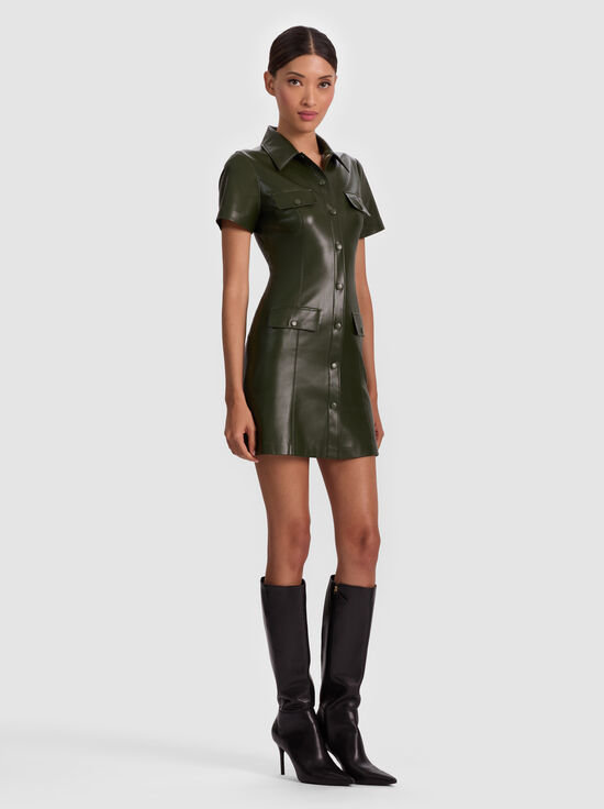 DARK OLIVE-JAMIE VEGAN MINI DRESS