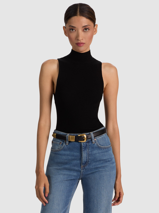 BLACK-DARCEY WOOL SLEEVELESS TURTLENECK