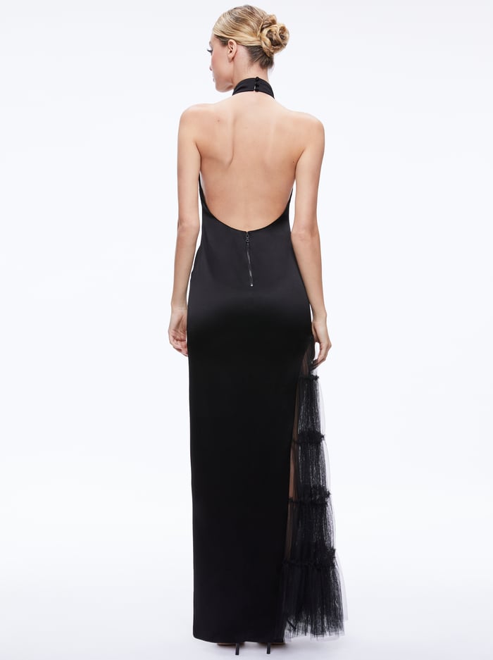 RYN SLIT TULLE PANEL MAXI DRESS - BLACK image 1 - Alice And Olivia