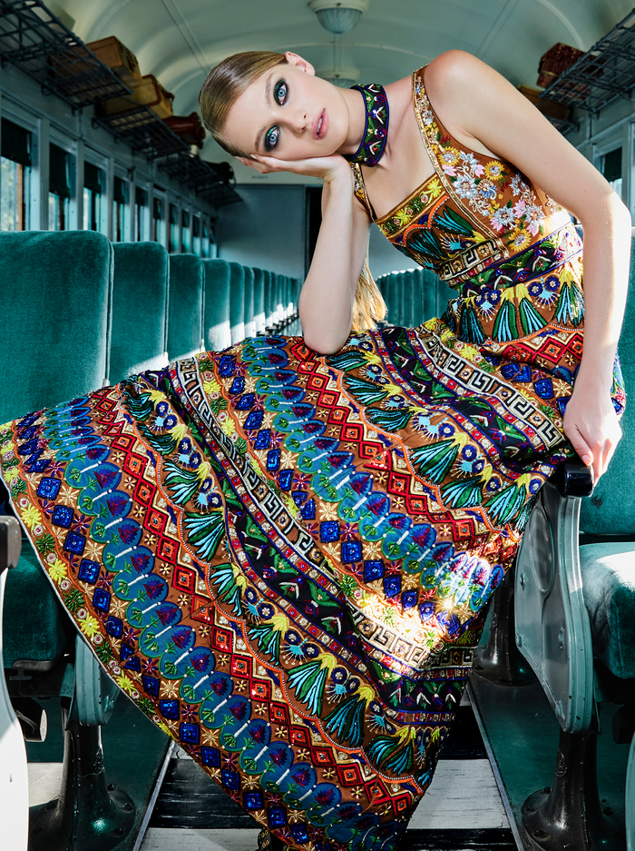 MARCIELA BEADED GOWN WITH CHOKER - BROWN MULTI image 6 - Alice And Olivia