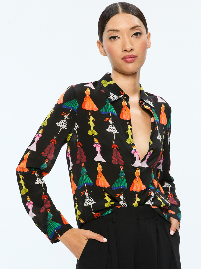 WILLA STACEFACE TOP - ROMANTIC STACE BLACK - Alice And Olivia