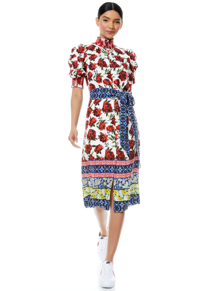 SILVA FLORAL MOCK NECK MIDI DRESS - FRENCH QUARTERS MULTI image 4 - Alice And Olivia