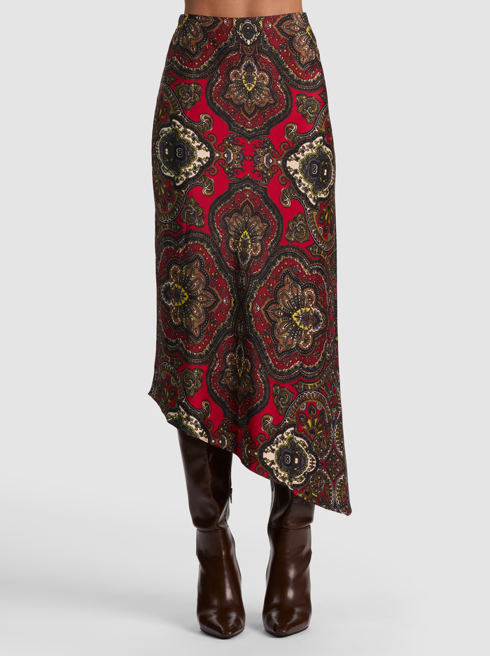 MAEVE ASYMMETRICAL SLIP SKIRT - BON VOYAGE HIBISCUS MULTI - ALICE + OLIVIA