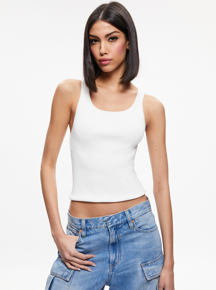 AMBERLY SCOOP NECK RIBBED TANK - SOFT WHITE - Alice And Olivia