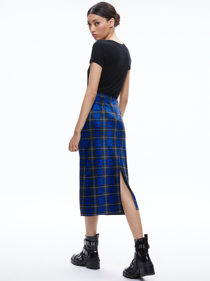MAEVE MIDI SLIP SKIRT - SCHOOLGIRL PLAID SAPPHIRE image 1 - Alice And Olivia