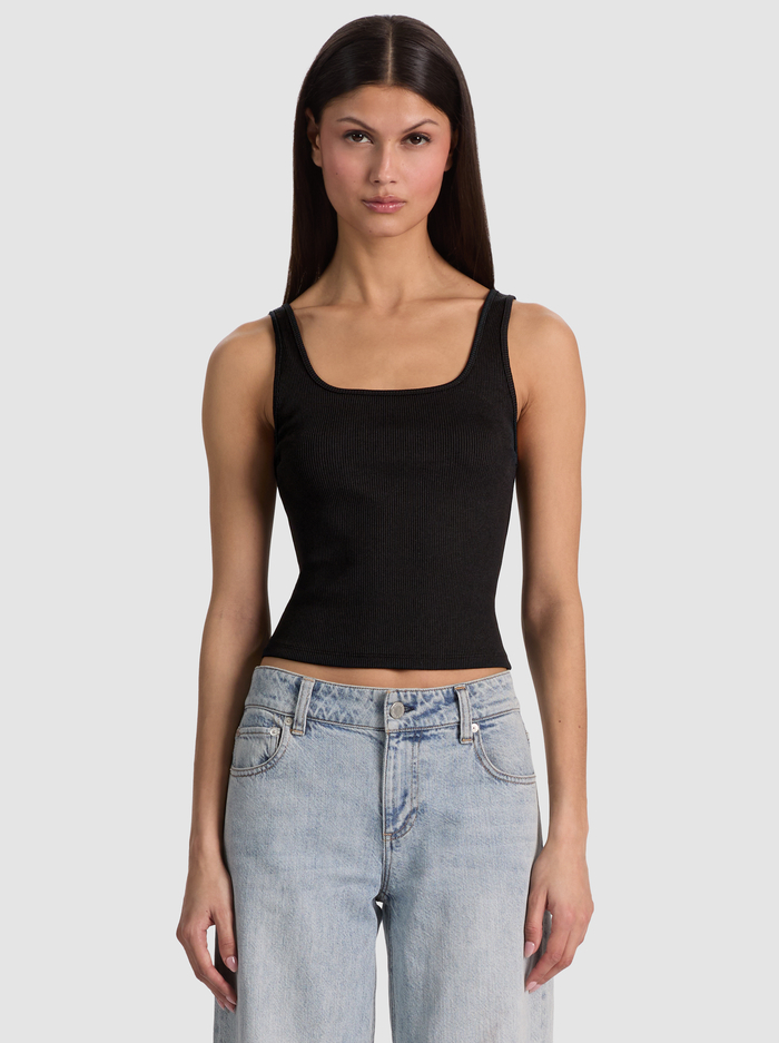 DARYN RIBBED TANK - BLACK - ALICE + OLIVIA