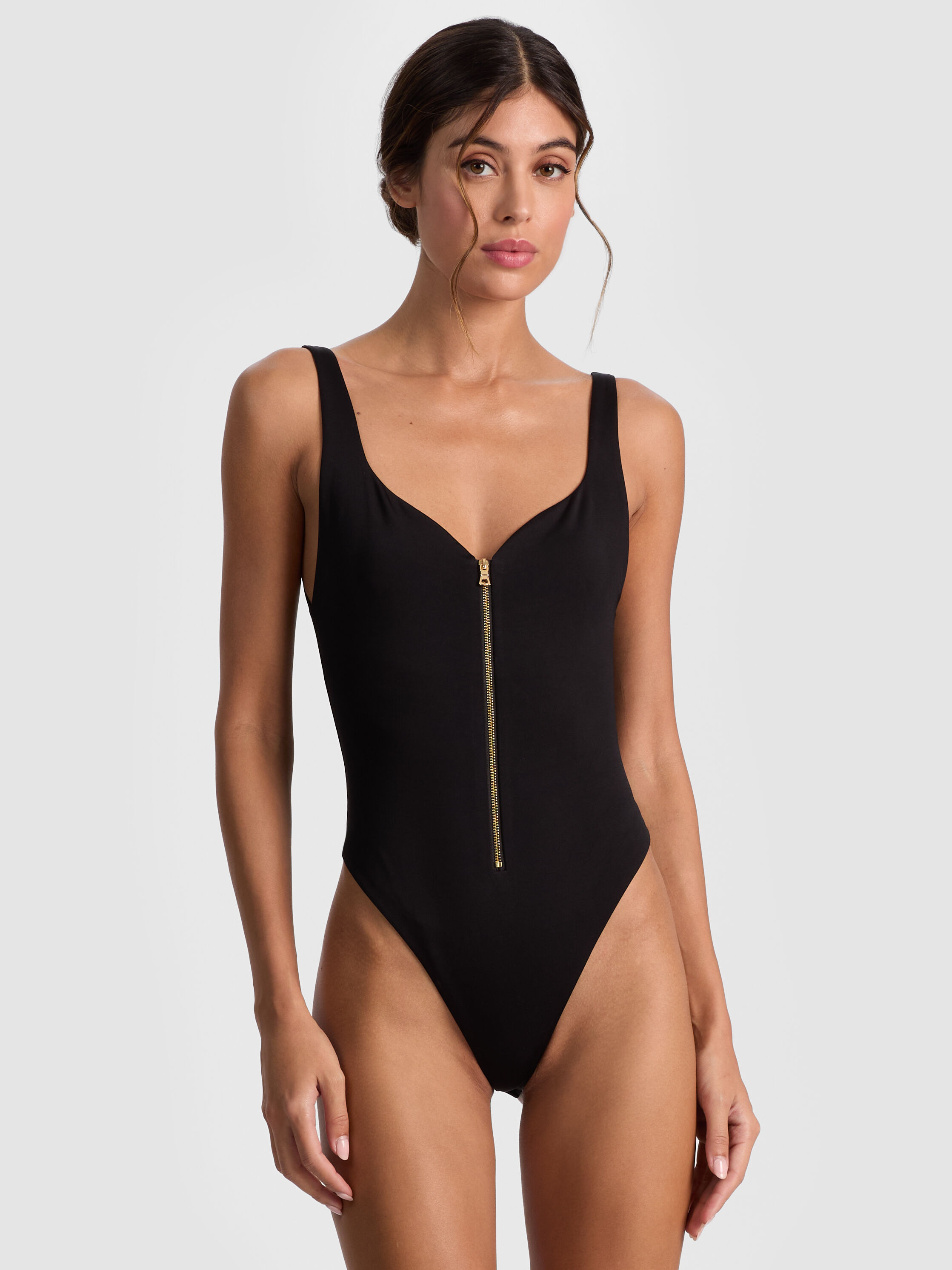 EVE ZIP FRONT BODYSUIT in BLACK | ALICE + OLIVIA