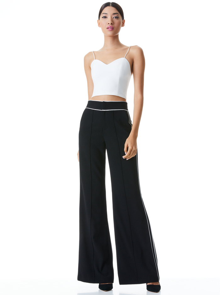 DYLAN PIPED HIGH WAIST PANT - BLACK/OFF WHITE image 2 - Alice And Olivia