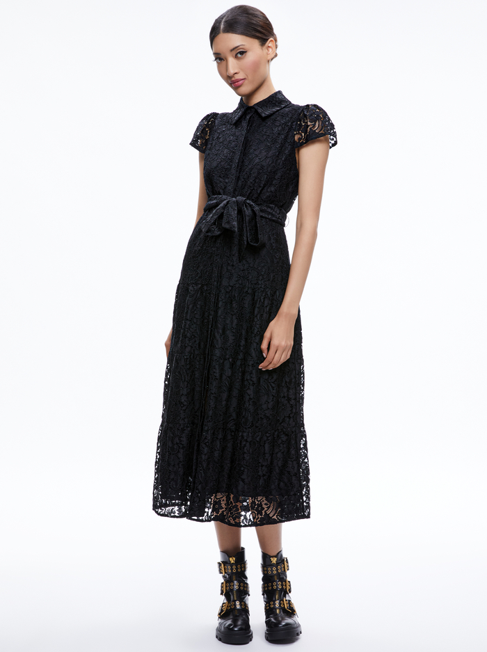 MIRANDA LACE MIDI DRESS - BLACK - Alice And Olivia