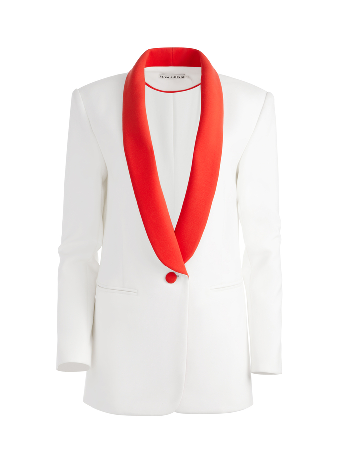 VERNELL SHAWL COLLAR BLAZER - OFF WHITE/CHILI PEPPER image 5 - Alice And Olivia