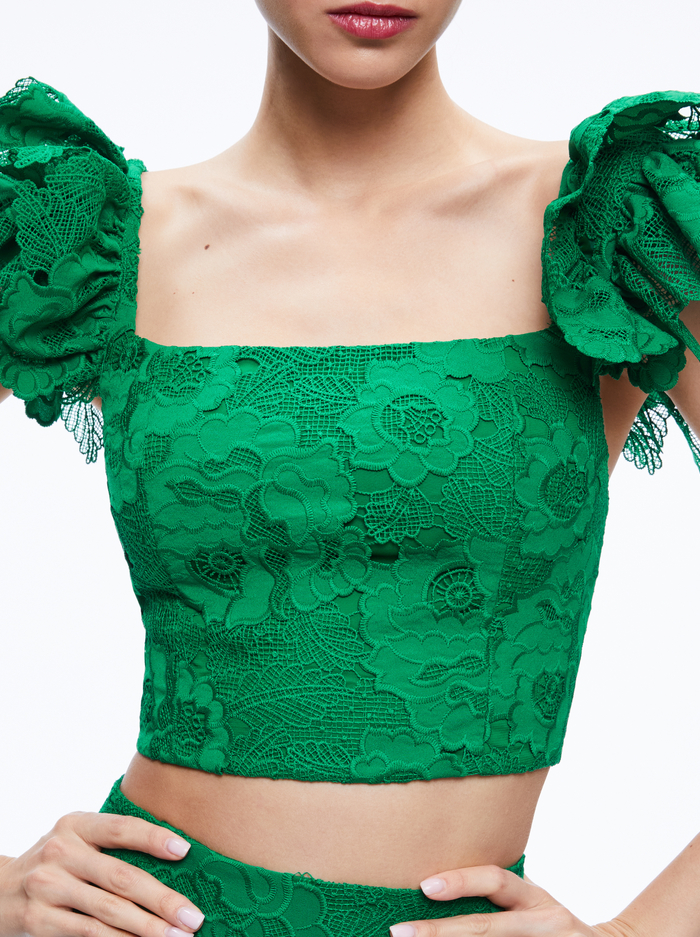 TAWNY EYELET SQUARE NECK CROP TOP - EMERALD image 3 - Alice And Olivia