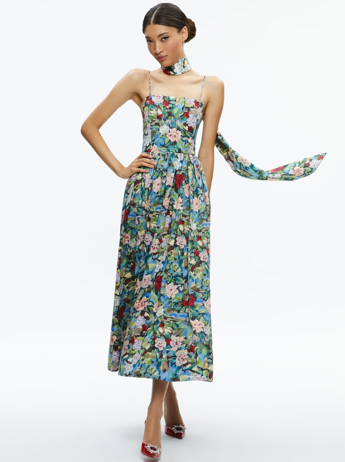 GLYNIS SPAGHETTI STRAP SCARF MIDI DRESS - BREEZE FLORAL image 4 - Alice And Olivia