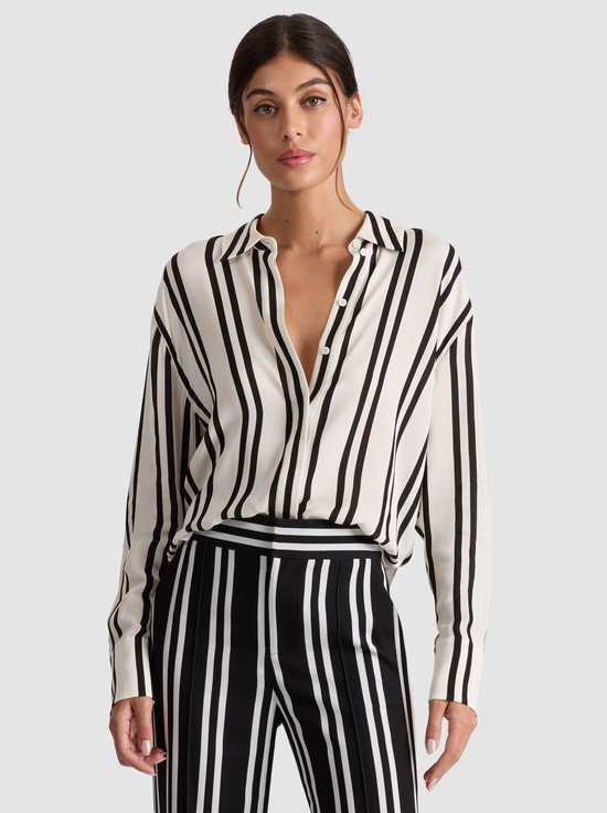 PADDLEBOARD STRIPE ECRU/BLACK-DIMITRA OVERSIZED BUTTON DOWN