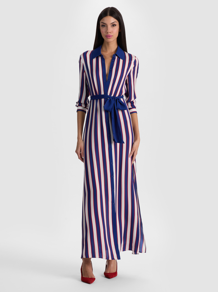 CHASSIDY MAXI SHIRT DRESS - NOVEAU STRIPE TWILIGHT BLUE image 3 - ALICE + OLIVIA