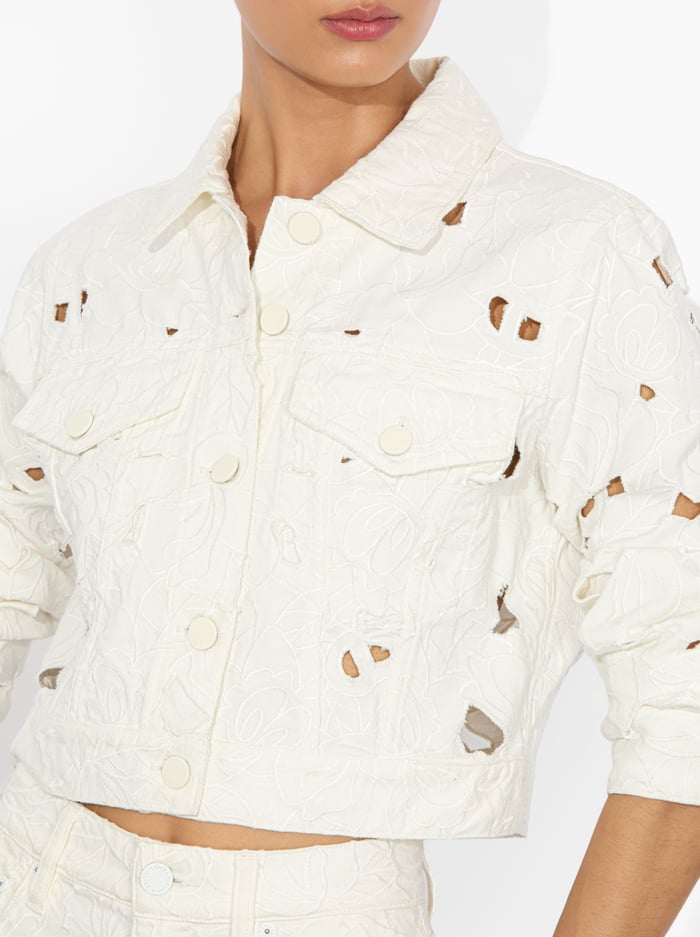 CHLOE EYELET DENIM JACKET - OFF WHITE image 3 - Alice And Olivia
