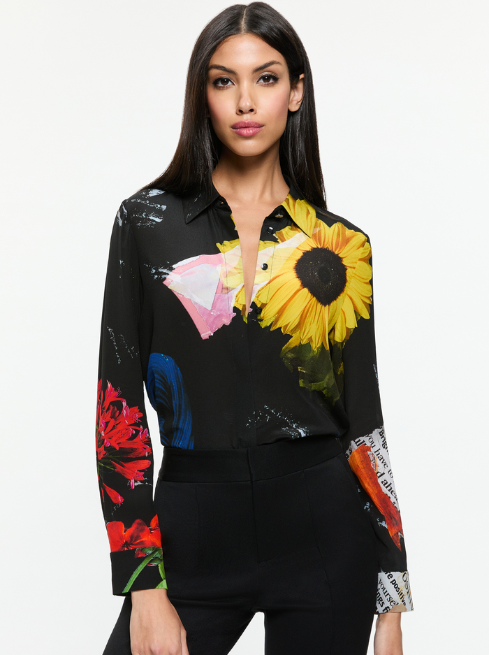 WILLA PLACKET TOP - AZALEA FLORAL - Alice And Olivia