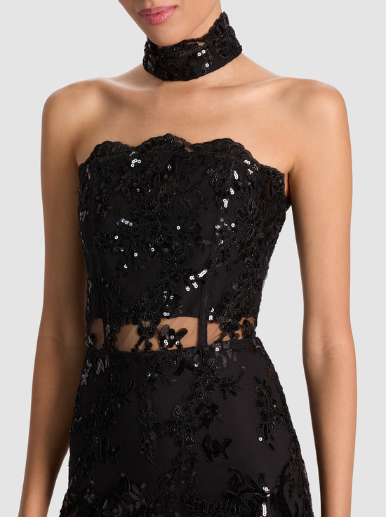 BLACK-GEORGIE EMBELLISHED LACE JUMPSUIT