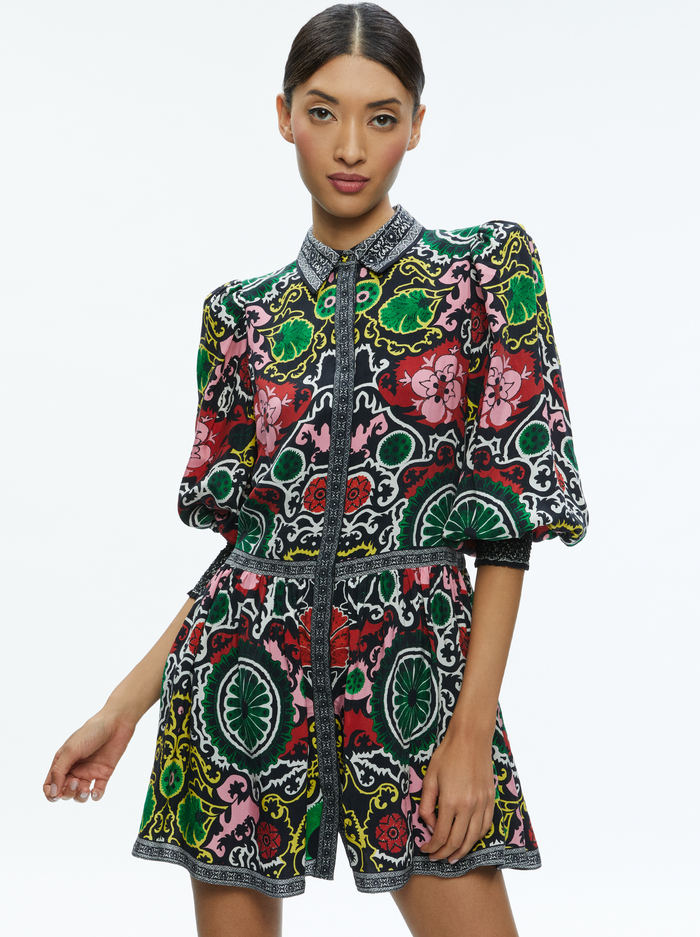 BERTHA BLOUSON SLEEVE MINI DRESS - MONARCH BLACK SMALL image 2 - Alice And Olivia