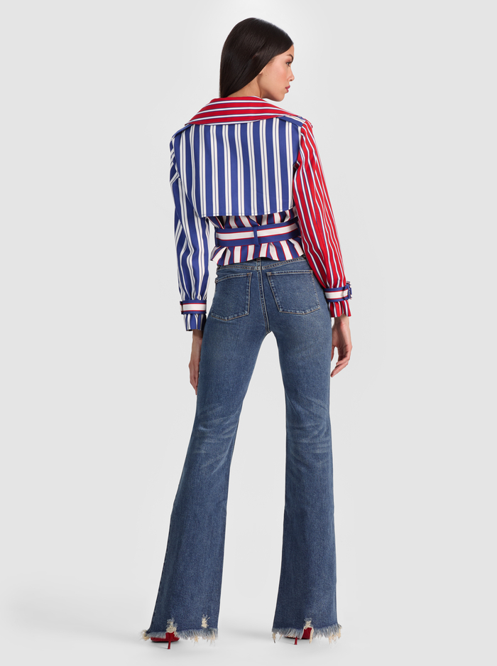 KEITH CROPPED TRENCH - TWILGHT BLU/CHIL PEP MIX STRIP image 3 - ALICE + OLIVIA