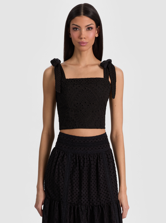 MARINDA EMBROIDERED CROPPED TOP - BLACK - ALICE + OLIVIA