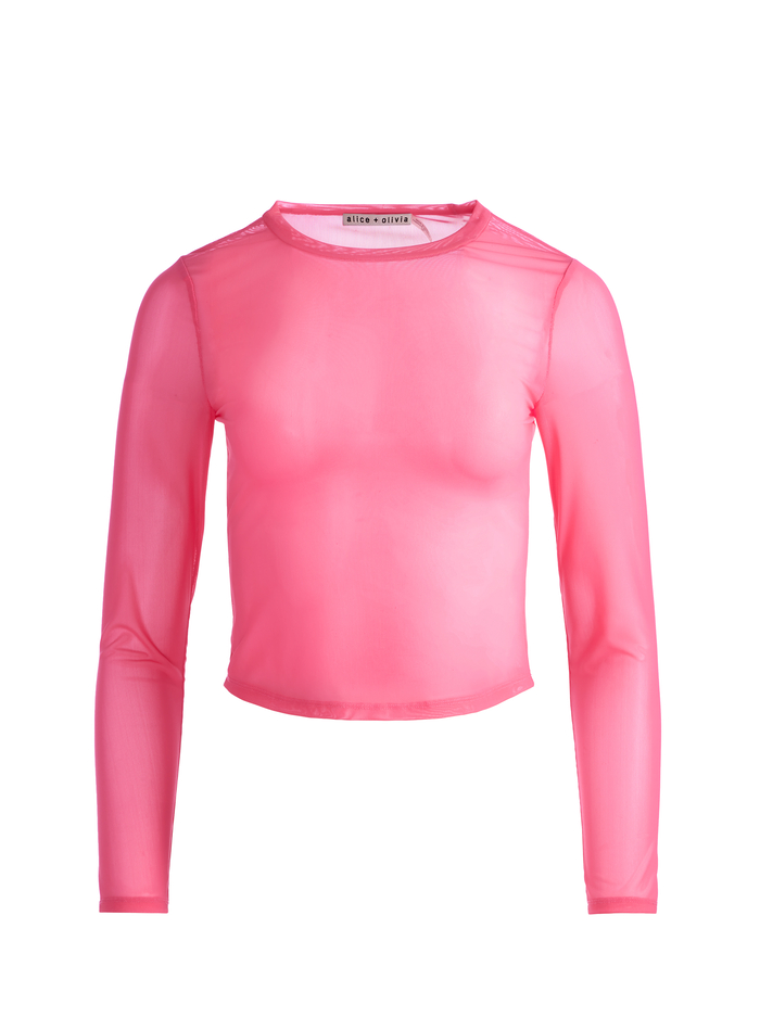 DELAINA LONG SLEEVE MESH CROP TOP - CANDY image 5 - Alice And Olivia