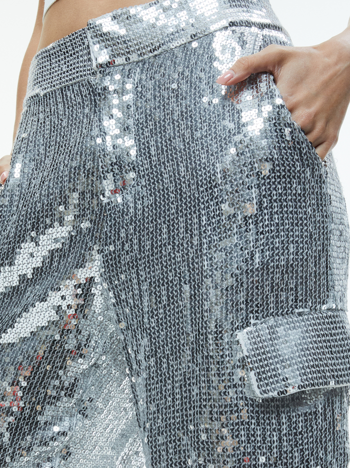 HAYES SEQUINED WIDE LEG CARGO PANTS - SILVER image 3 - Alice And Olivia