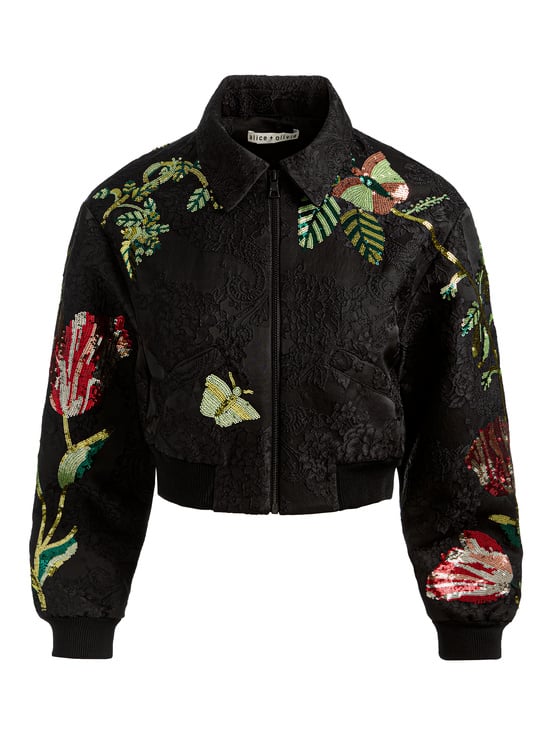 SOFT TULIP BLACK-EDMOND EMBELLISHED VARSITY JACKET