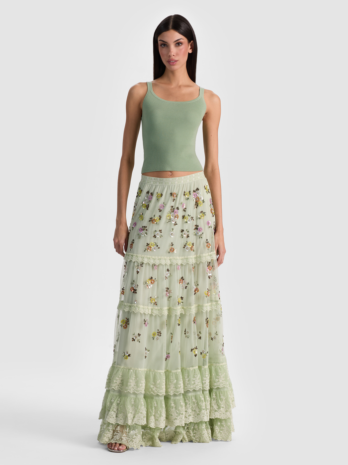 ALLEGRA EMBELLISHED MAXI SKIRT - LIGHT SAGE MULTI image 2 - ALICE + OLIVIA
