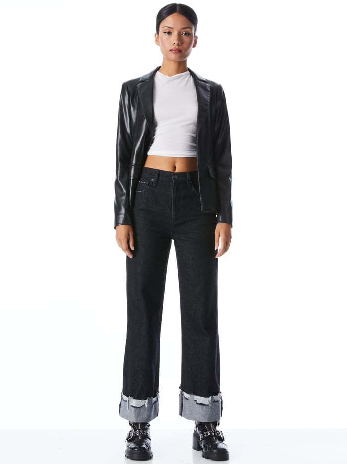 MYA VEGAN LEATHER NOTCH COLLAR BLAZER - BLACK image 1 - Alice And Olivia