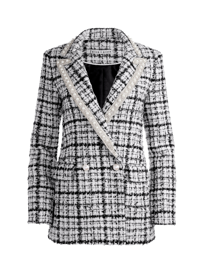 JUSTIN TWEED EMBELLISHED BLAZER - BLACK/OFF WHITE image 5 - Alice And Olivia