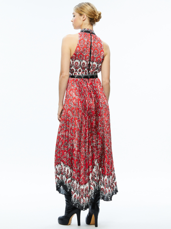 ALLURE MEDALLION-MERTIE MOCK NECK PLEATED MAXI DRESS