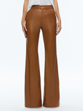 DANETTE VEGAN LEATHER SPLIT HEM TROUSERS - CAMEL