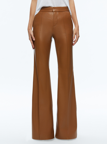 CAMEL-DANETTE VEGAN LEATHER SPLIT HEM TROUSERS