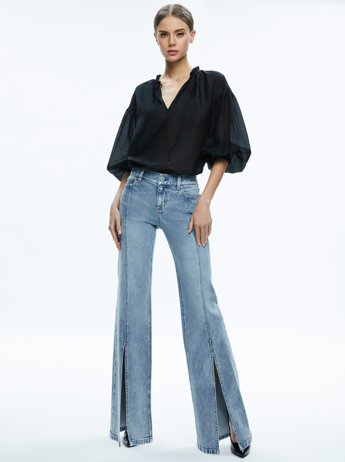 SEDONA LOW RISE CENTER FRONT SLITS FLARE JEAN - LIGHTNING BLUE image 1 - Alice And Olivia