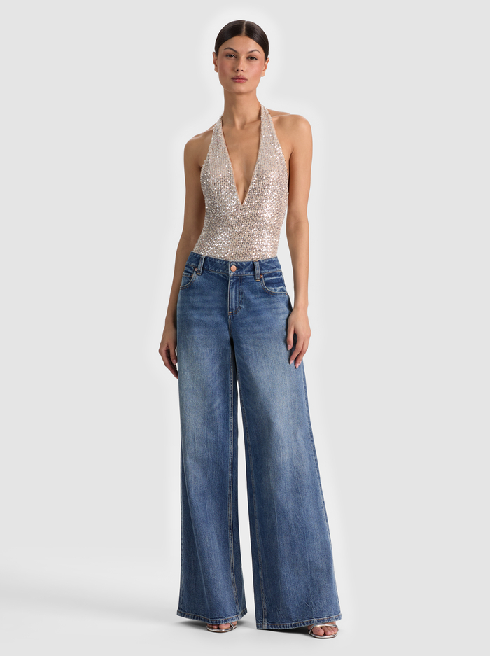 PIPPA SEQUIN BODYSUIT - ALMOND/SILVER image 2 - ALICE + OLIVIA