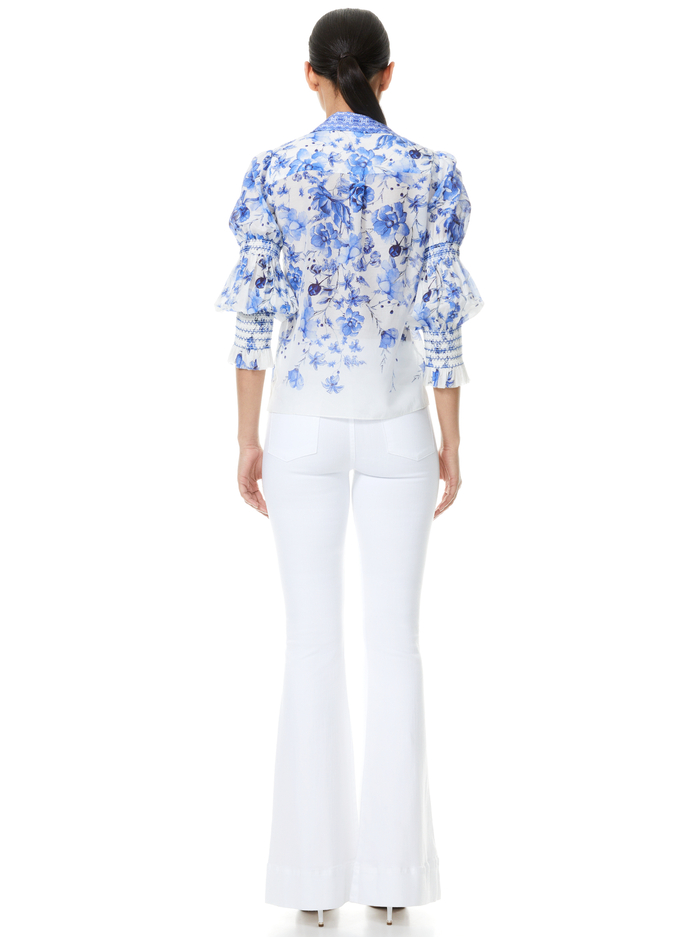 COSIMA FLORAL BUTTON FRONT BLOUSE - FORGET ME NOT MULTI image 1 - ALICE + OLIVIA
