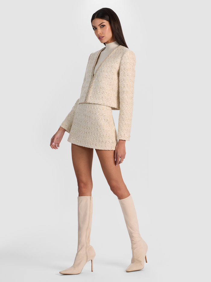KIDMAN EMBELLISHED TWEED JACKET - NATURAL image 4 - Alice And Olivia