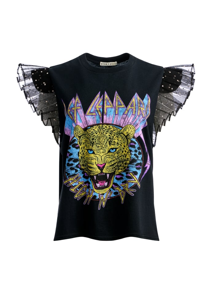 MILLER TEE WITH TULLE PUFF SLEEVES - BLACK/MULTI image 5 - Alice And Olivia