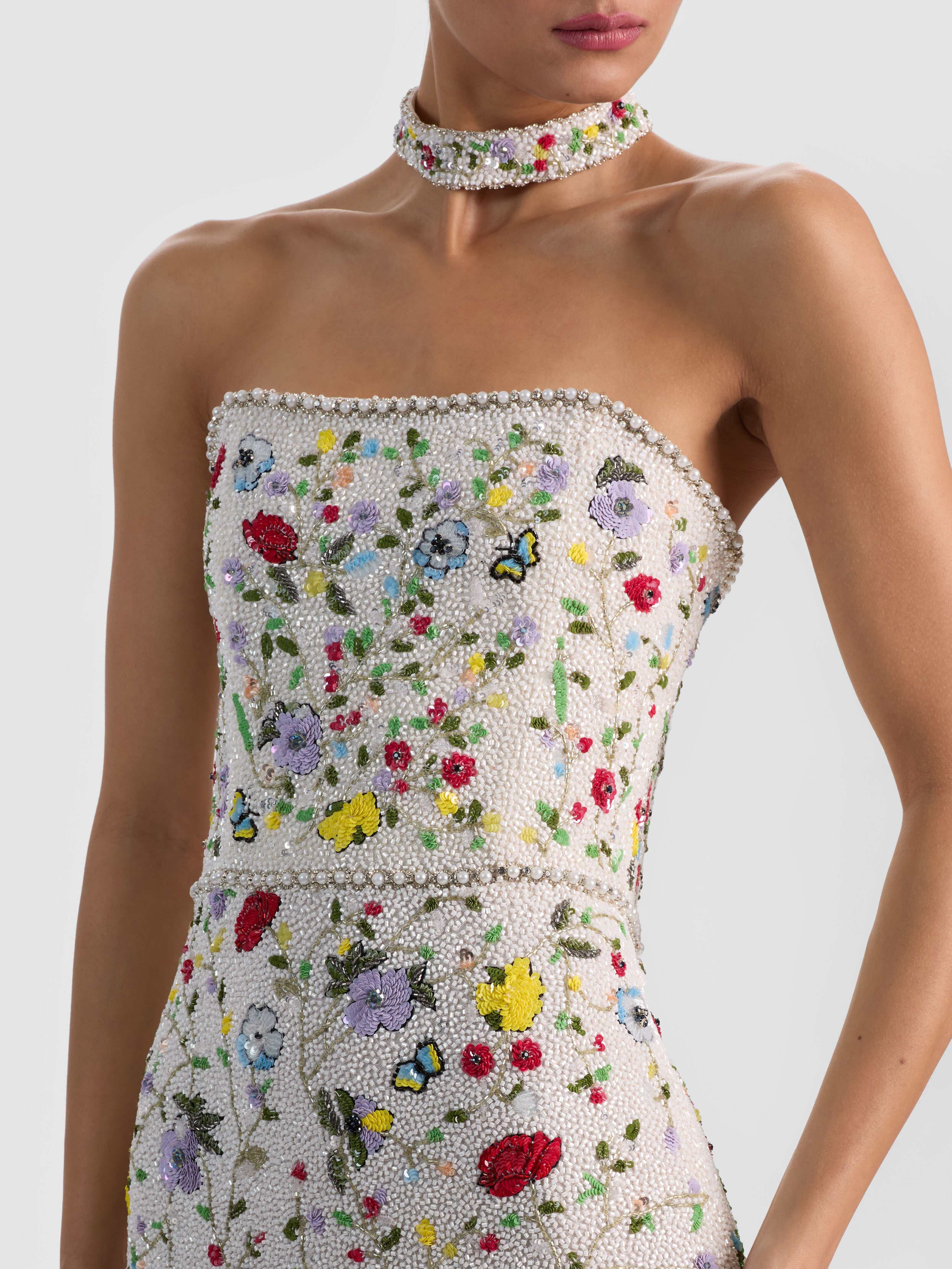 JULIA EMBELLISHED MINI GOWN in TWISTING VINES OFF WHITE | ALICE +