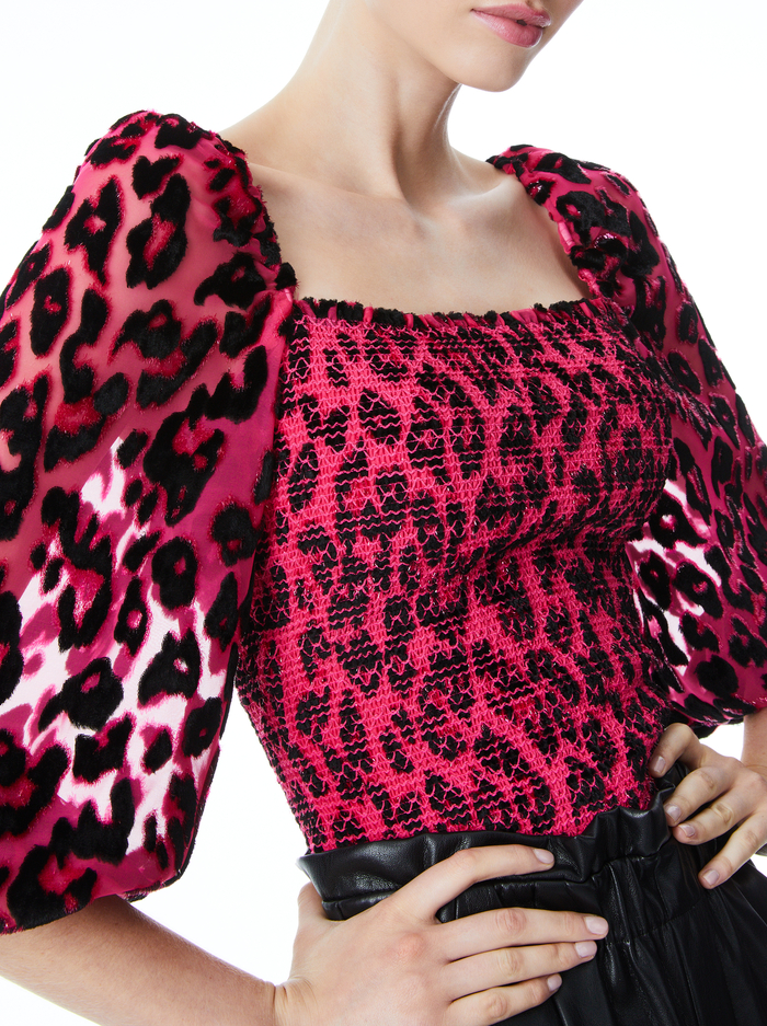 COOPER LEOPARD SMOCKED TOP - WILD PINK/BLACK image 3 - ALICE + OLIVIA
