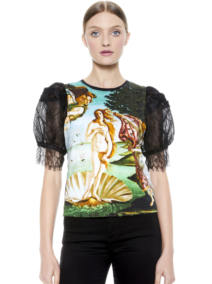 POSEY PUFF SLEEVE TEE - BIRTH OF VENUS MULTI/BLK image 1 - ALICE + OLIVIA