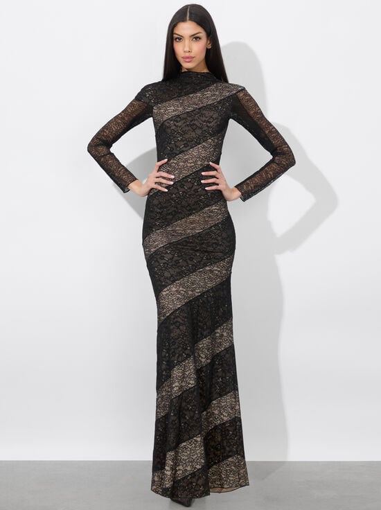 BLACK-DELORA LACE PANELED DRESS