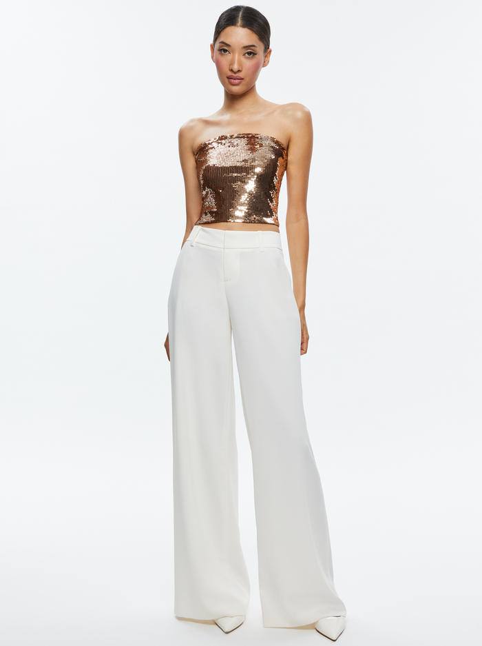 VIVI SEQUIN CROPPED TOP - TAN/BRONZE image 1 - Alice And Olivia