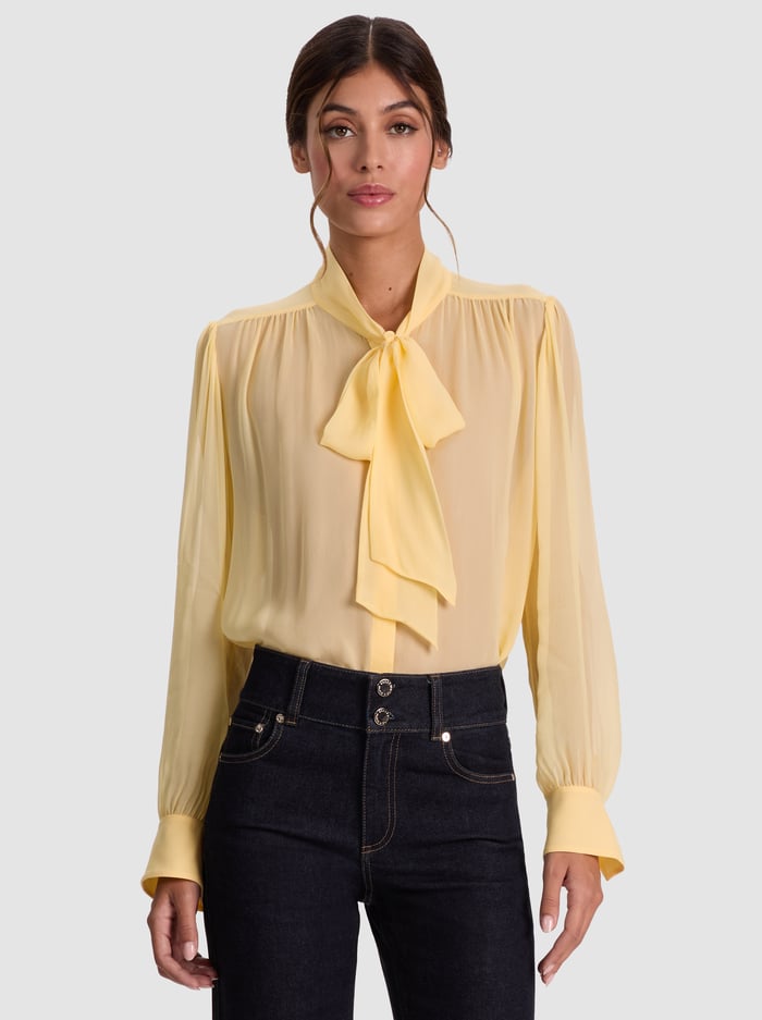 THAYER TIE NECK BLOUSE - BUTTER - Alice And Olivia